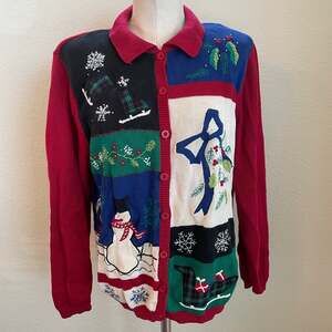 Alfred Dunner Vintage Holiday Christmas womens cardigan knit sweater size large